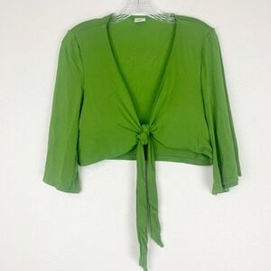 Klassy Network Shirt Womens 2XL Resort Brami Bra Tie Front Crop Top Modal Green